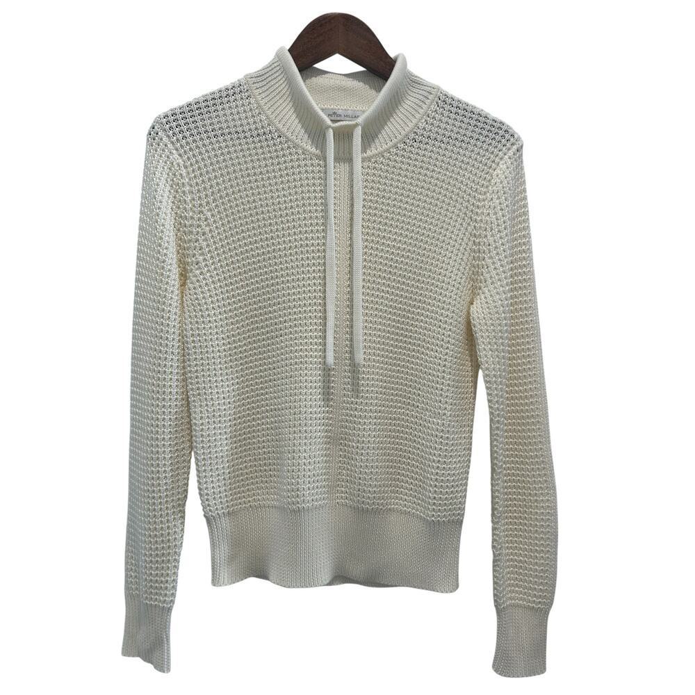 NWOT PETER MILLAR Kennedy Waffle Stitch Silk Blend Cream Sweater Size M Spring